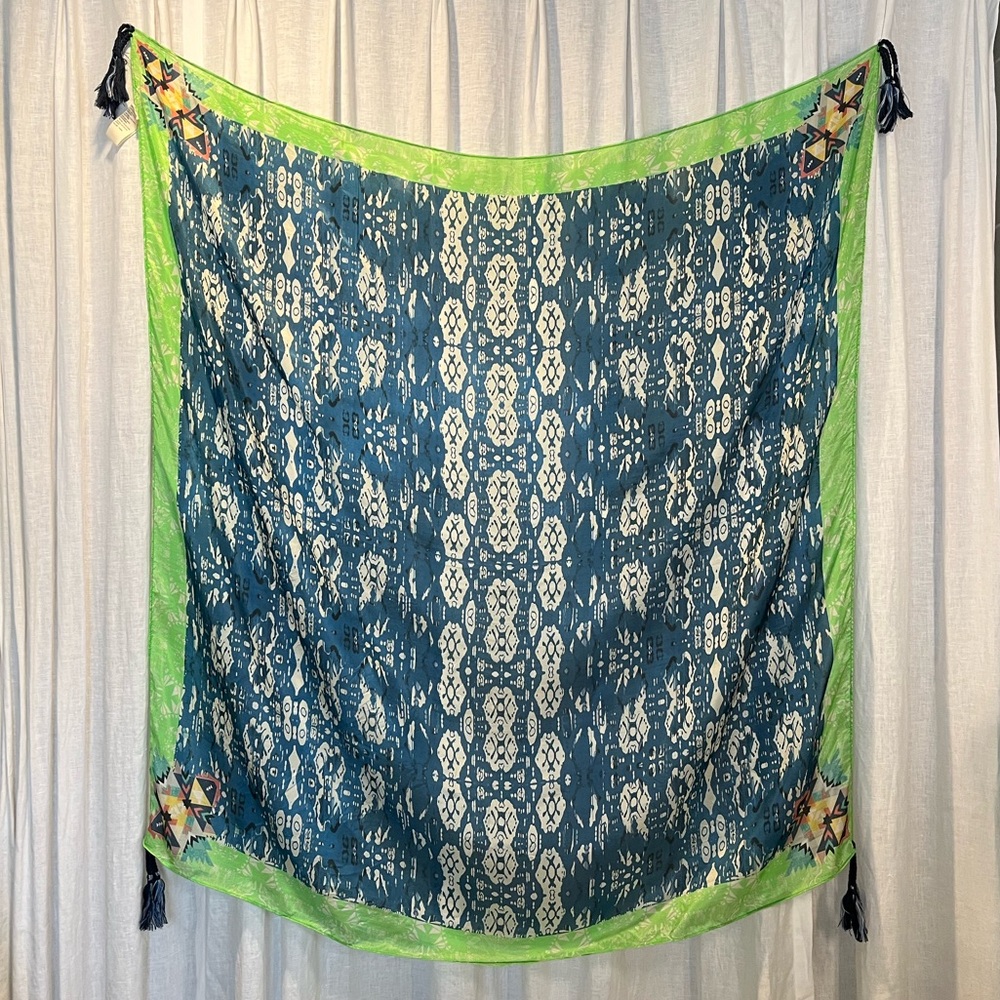 Johnny Was Silk Scarf - Blue and Green - new, never worn, 100% silk